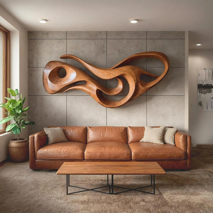 Abstract Wood Wall Art, Modern Sculptural Wall Decor for Living Room