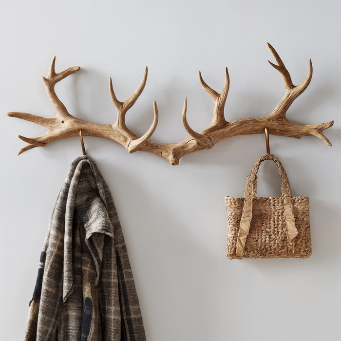 Antler Coat Rack, Rustic Wood Wall Hanger for Coats and Hats