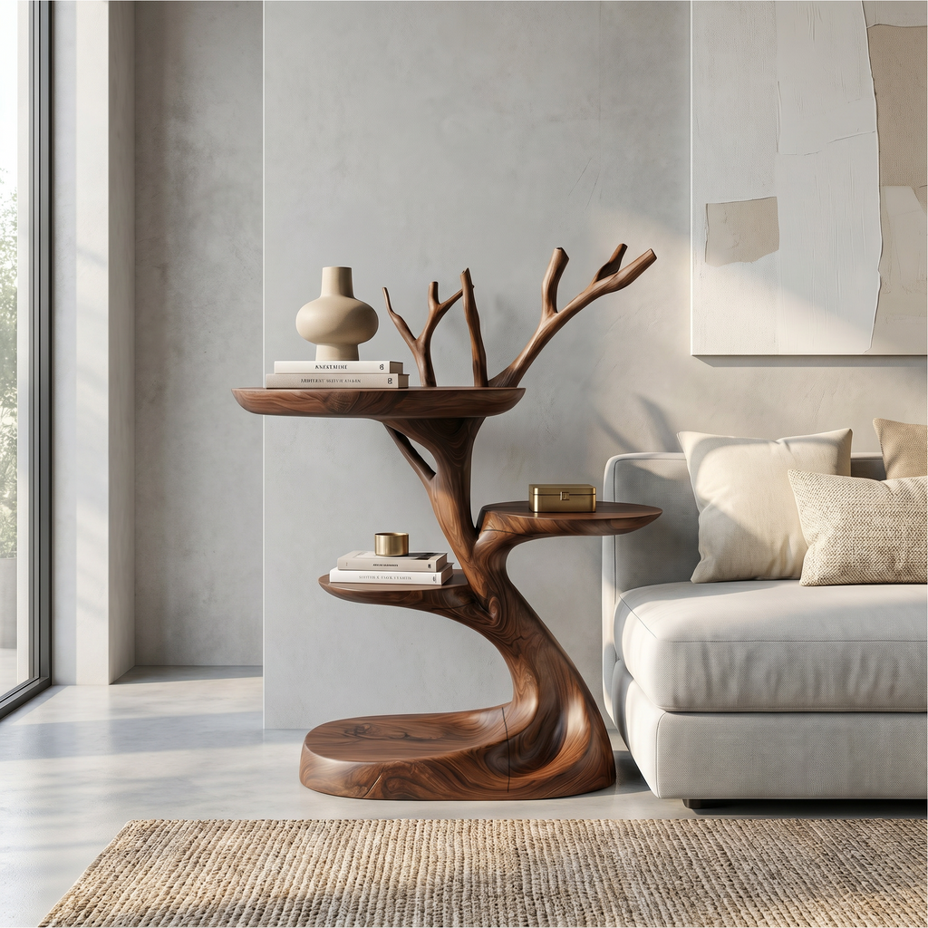 Rustic End Table With Tree Root Design