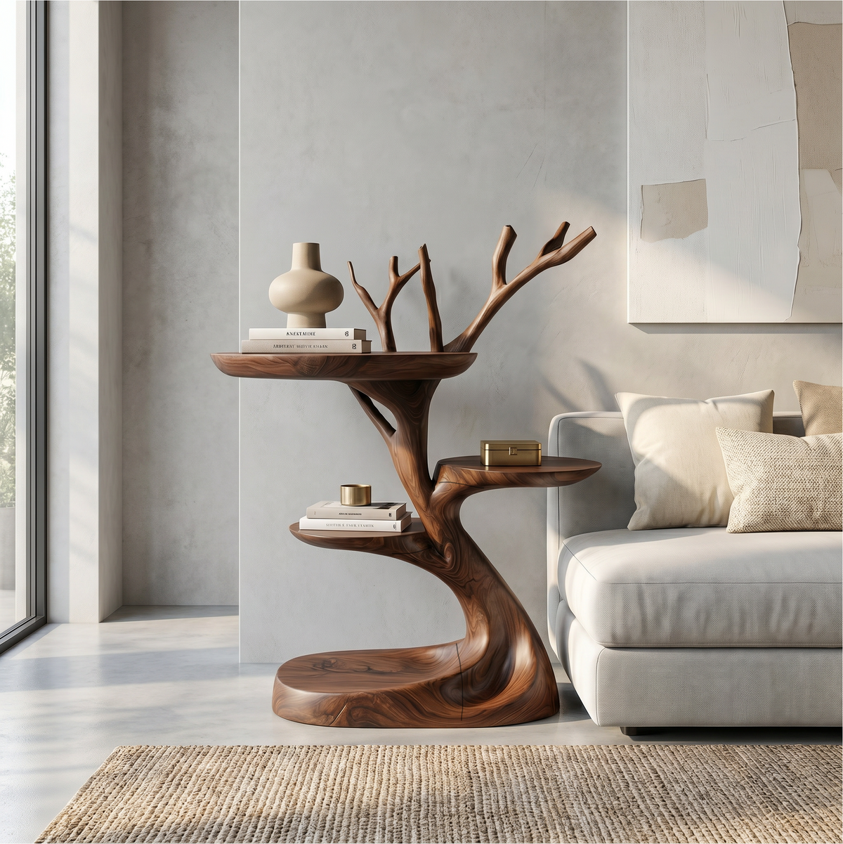 Rustic End Table With Tree Root Design