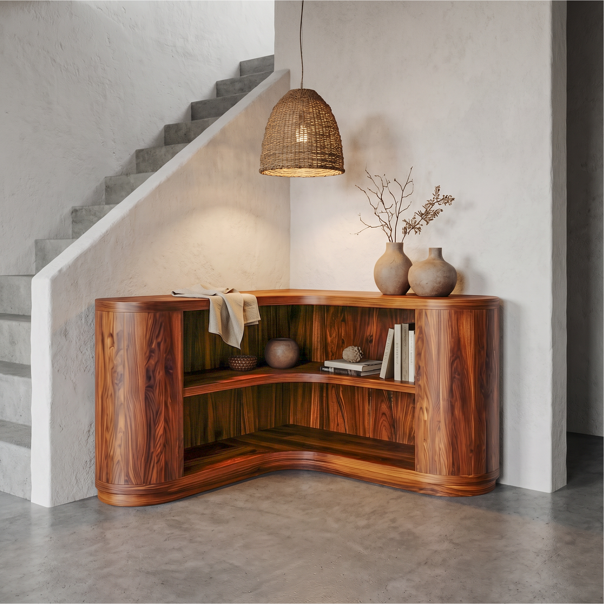 Corner Bookshelf, Scandinavian Minimalist Solid Wood Open Shelving