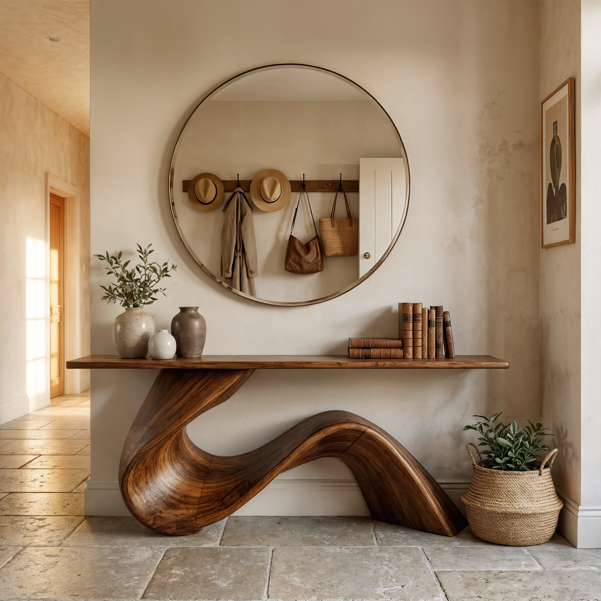 Elegant Flowing Wood Console Table Entryway Hallway Living Room