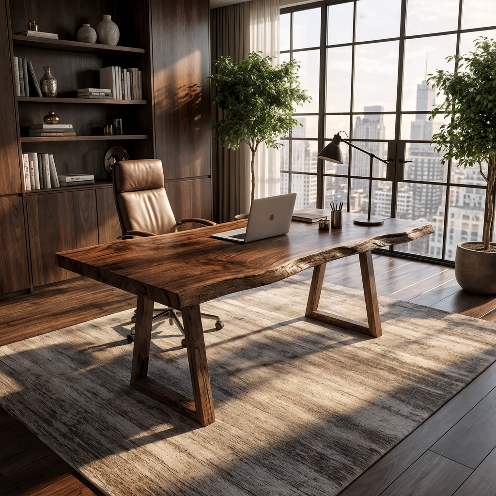 Rustic Work Desk, Natural Hardwood Desk for Bedroom and Studio