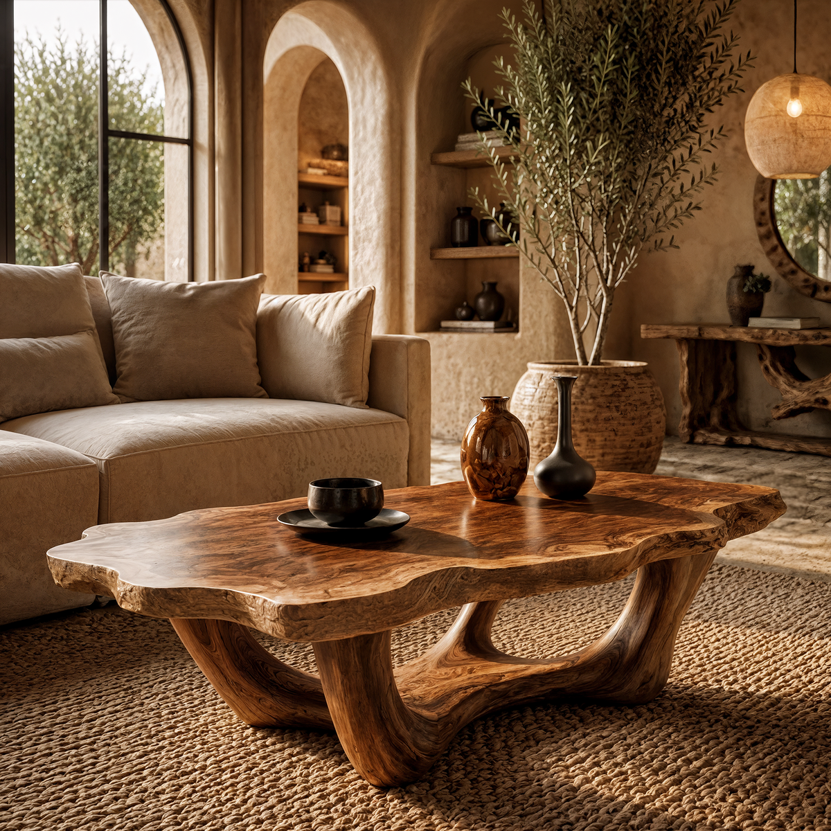 Handcrafted Live Edge Coffee Table Sculptural Design For Living Room