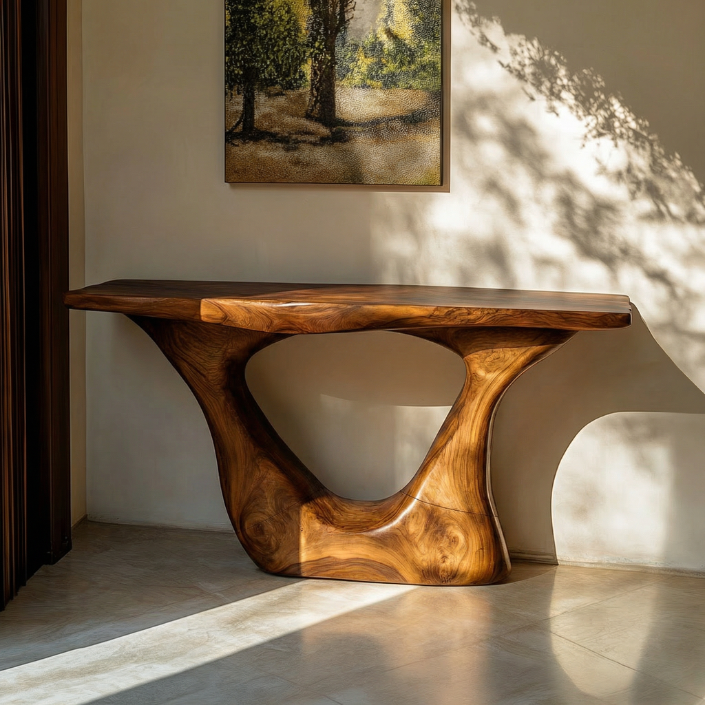 Contemporary Organic Sculptural Console Table For Entryway And Living Room Space