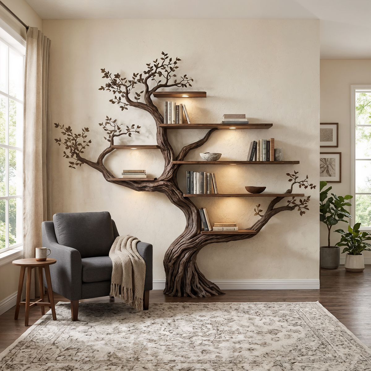 Wall Mounted Tree Bookshelf, Flowing Branch Floating Bookcase