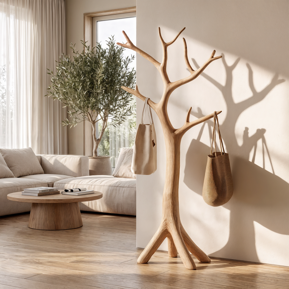 Mid Century Coat Rack, Natural Branch Wood Coat Tree for Bedroom