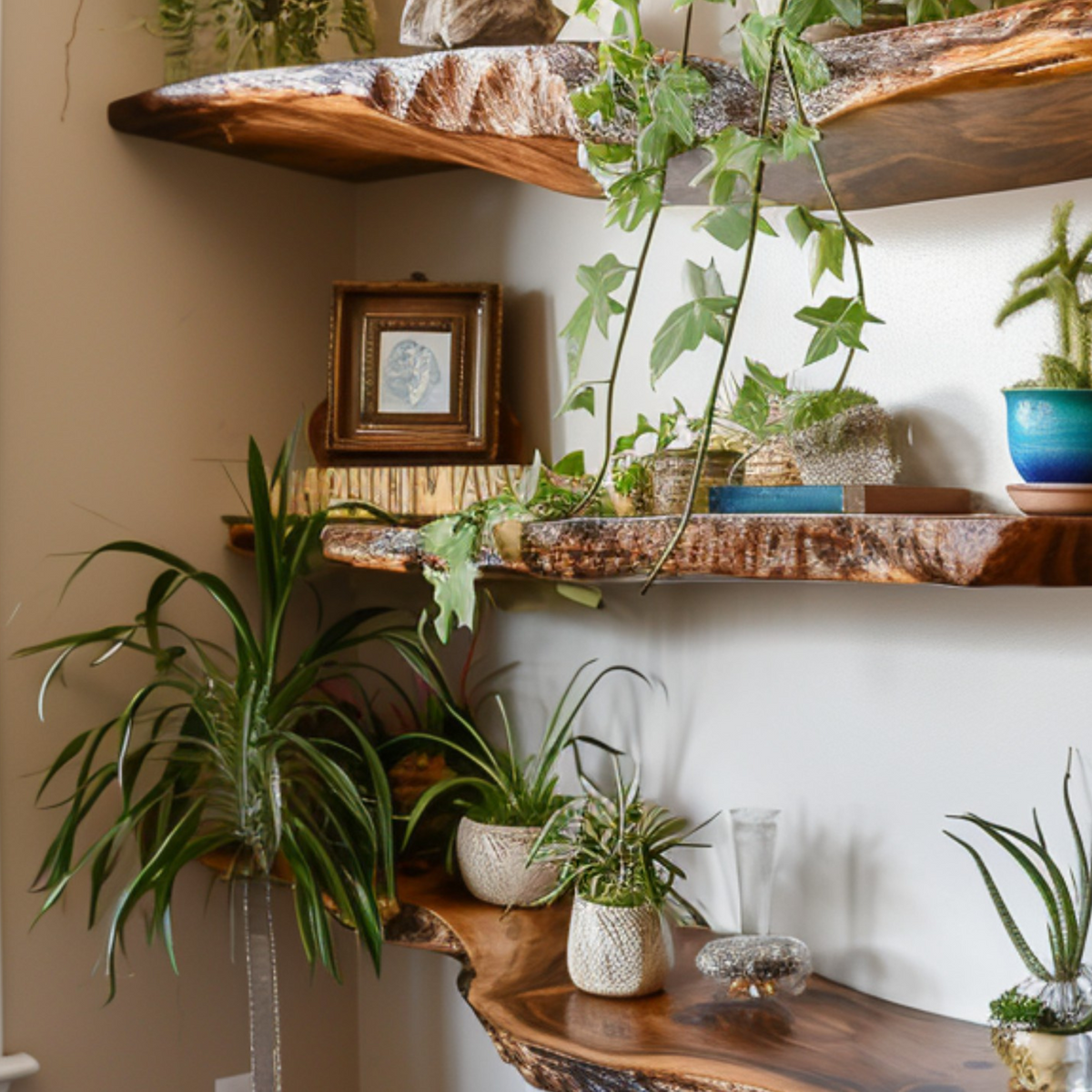 Live Edge Floating Shelf Wall Mounted Dark Brown Wood Shelf