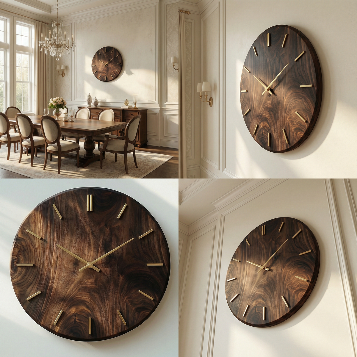 Modern Round Solid Wood Wall Clock Natural Wood Living Room