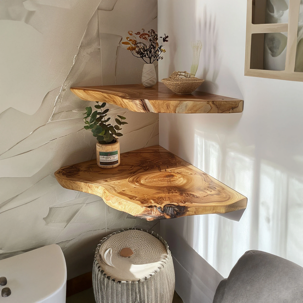 Live Edge Floating Corner Shelves