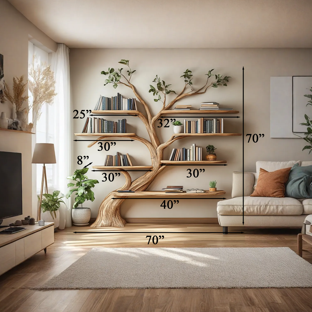 Driftwood Branch Shelf, Wall Mounted Floating Tree Bookshelf