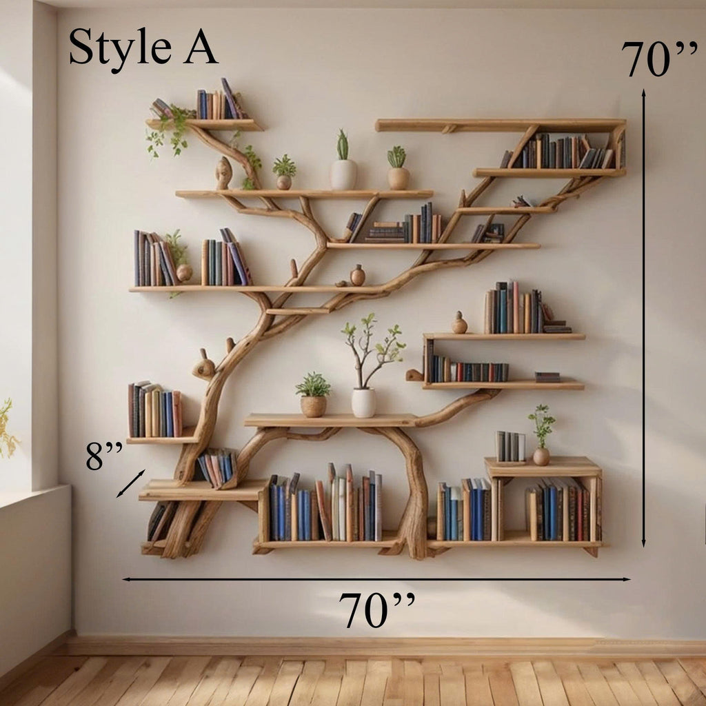 Tree Bookshelf, Modern Driftwood Branch Corner Shelf for Wall