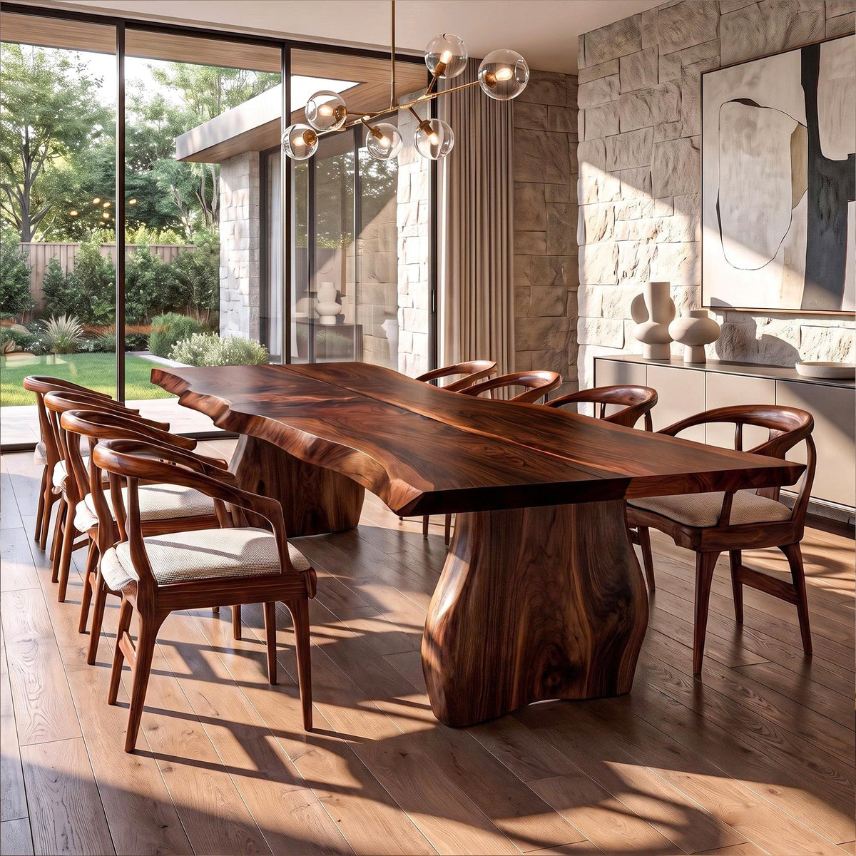 Contemporary Dining Table With Asymmetrical Natural Edge Top For Dining Room
