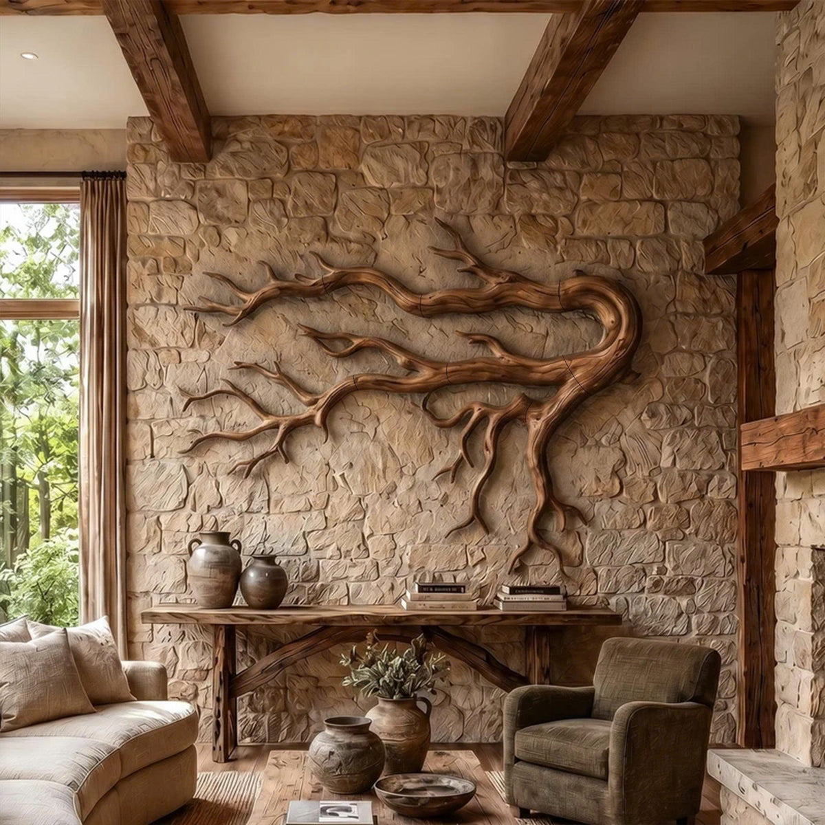 Driftwood Root Wall Sculpture, Rustic Solid Wood Wall Art