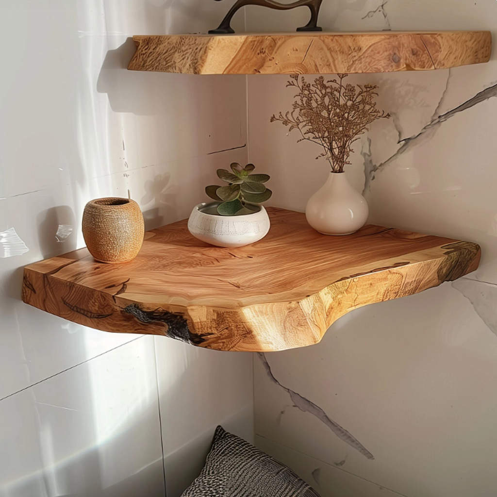 Live Edge Floating Corner Shelves