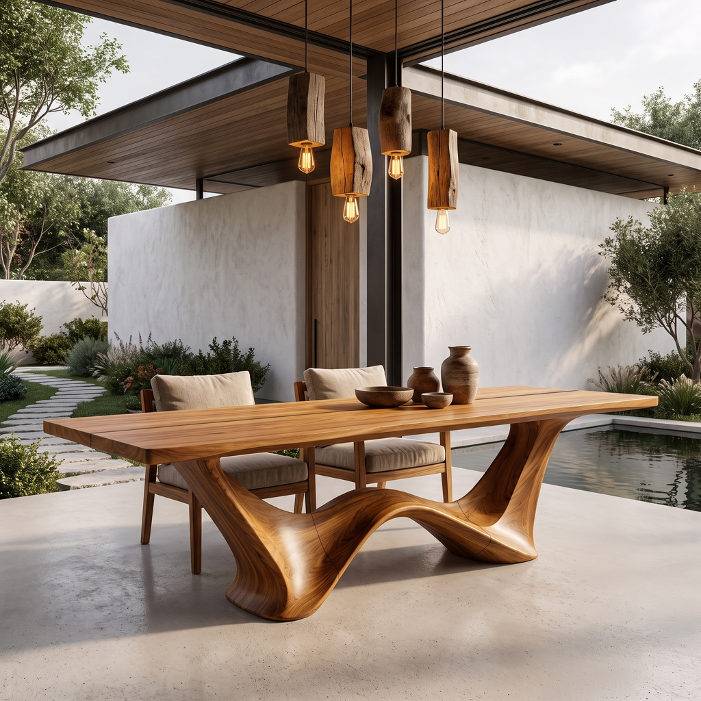 Contemporary Dining Table With Architectural Wave Design For Dining Room And Breakfast