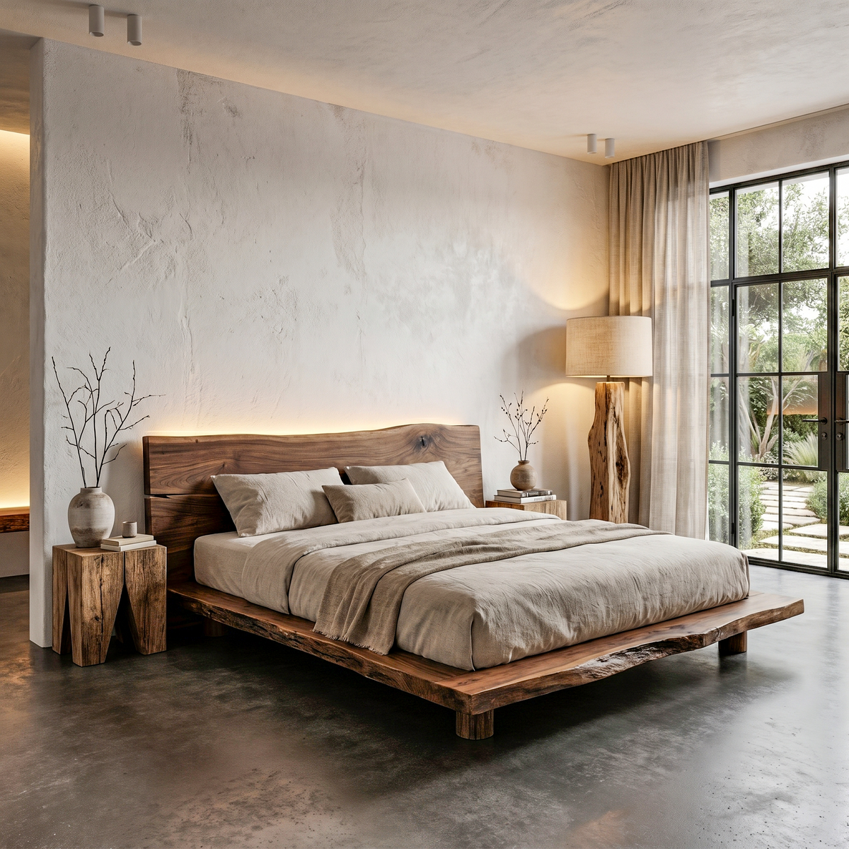 Live Edge Bed Frame, Rustic Solid Wood Platform Bed with Headboard