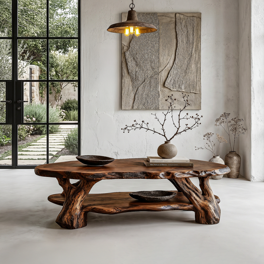 Root Wood Coffee Table, Sculptural Solid Wood Center Table