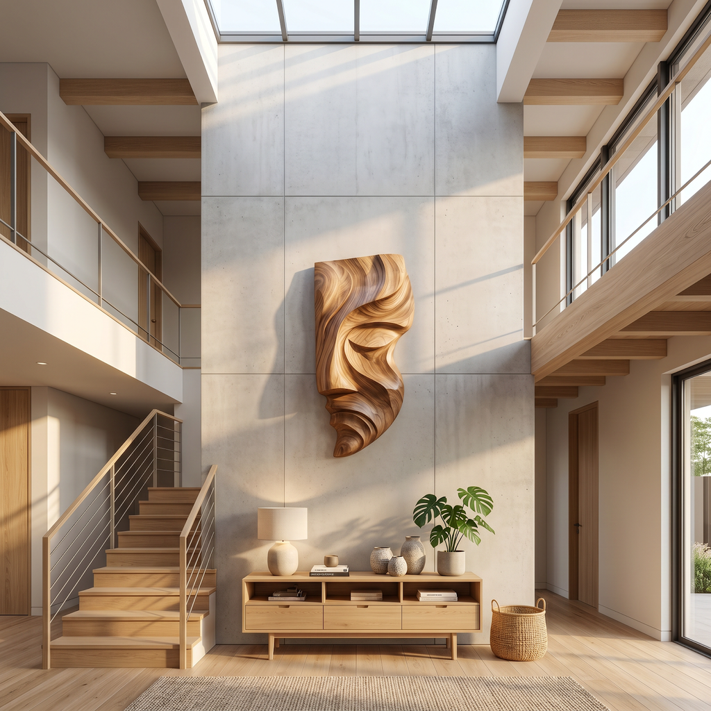 Contemporary Abstract Face Wooden Wall Art Hand Carved For Home