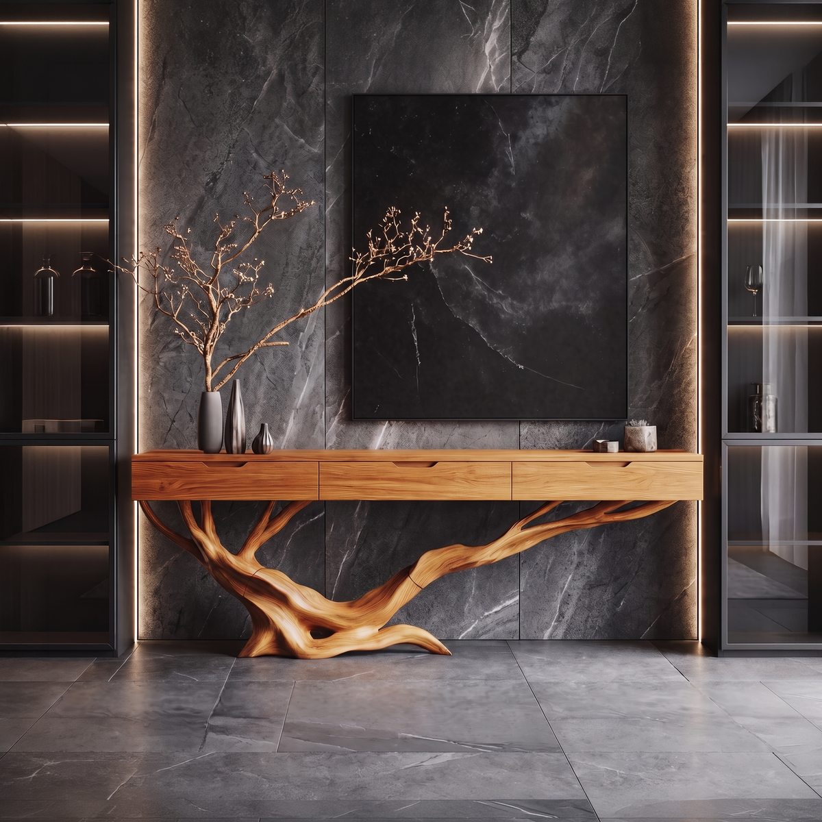 Mid Century Live Edge Console Table, Modern Solid Wood Entryway Table