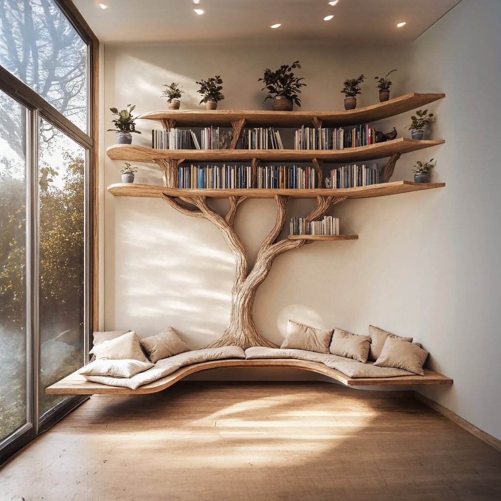 Driftwood Branch Tree Bookshelf With U Shaped Bench Custom Corner Bench