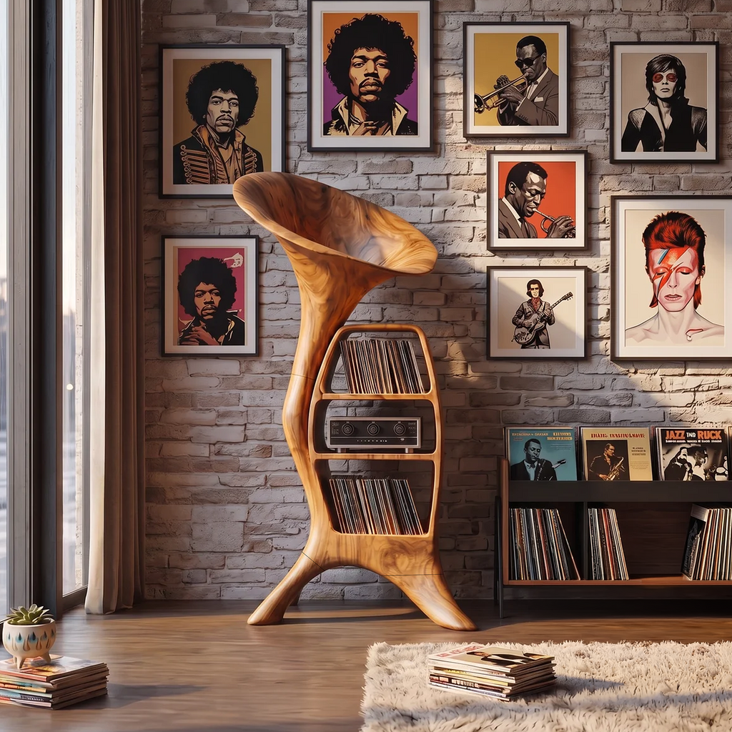 Wood Record Player Stand, Tall Cube Vinyl Shelf for Entryway