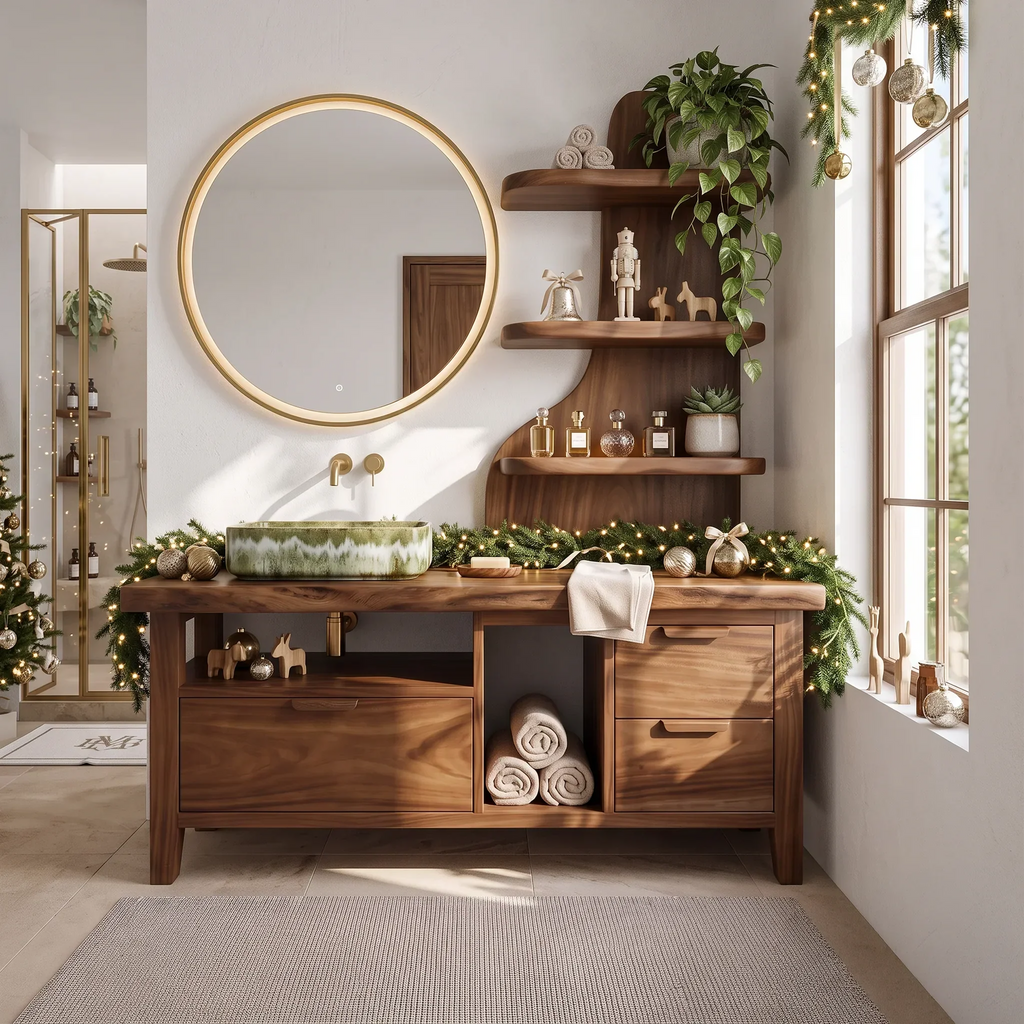 Handcrafted Mid Century Xmas Floating Vanity Coastal Residence