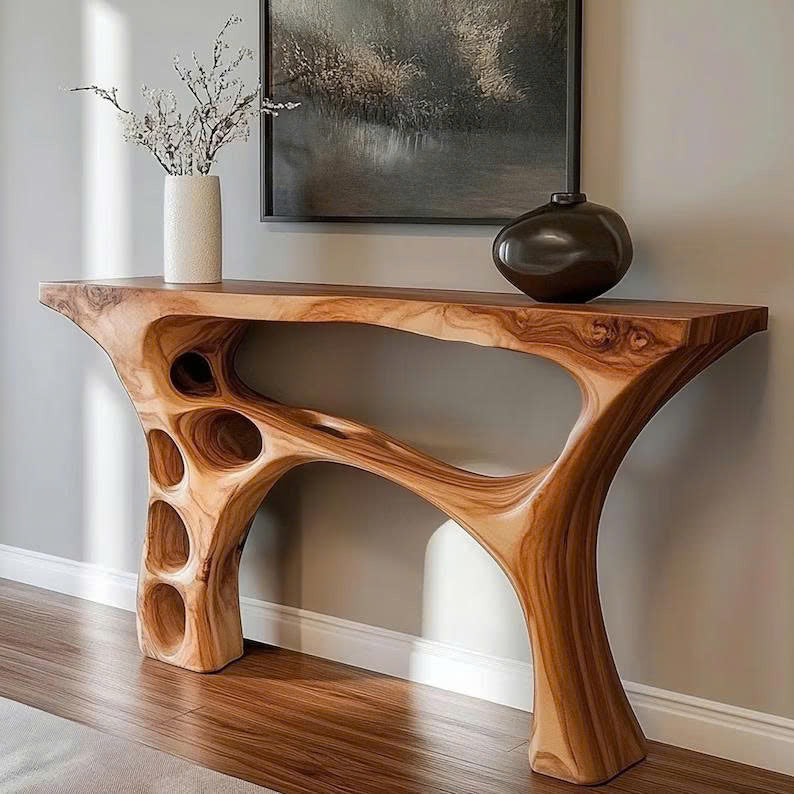 Handmade Organic Sculptural Console Table Solid Wood Decor Home Gift