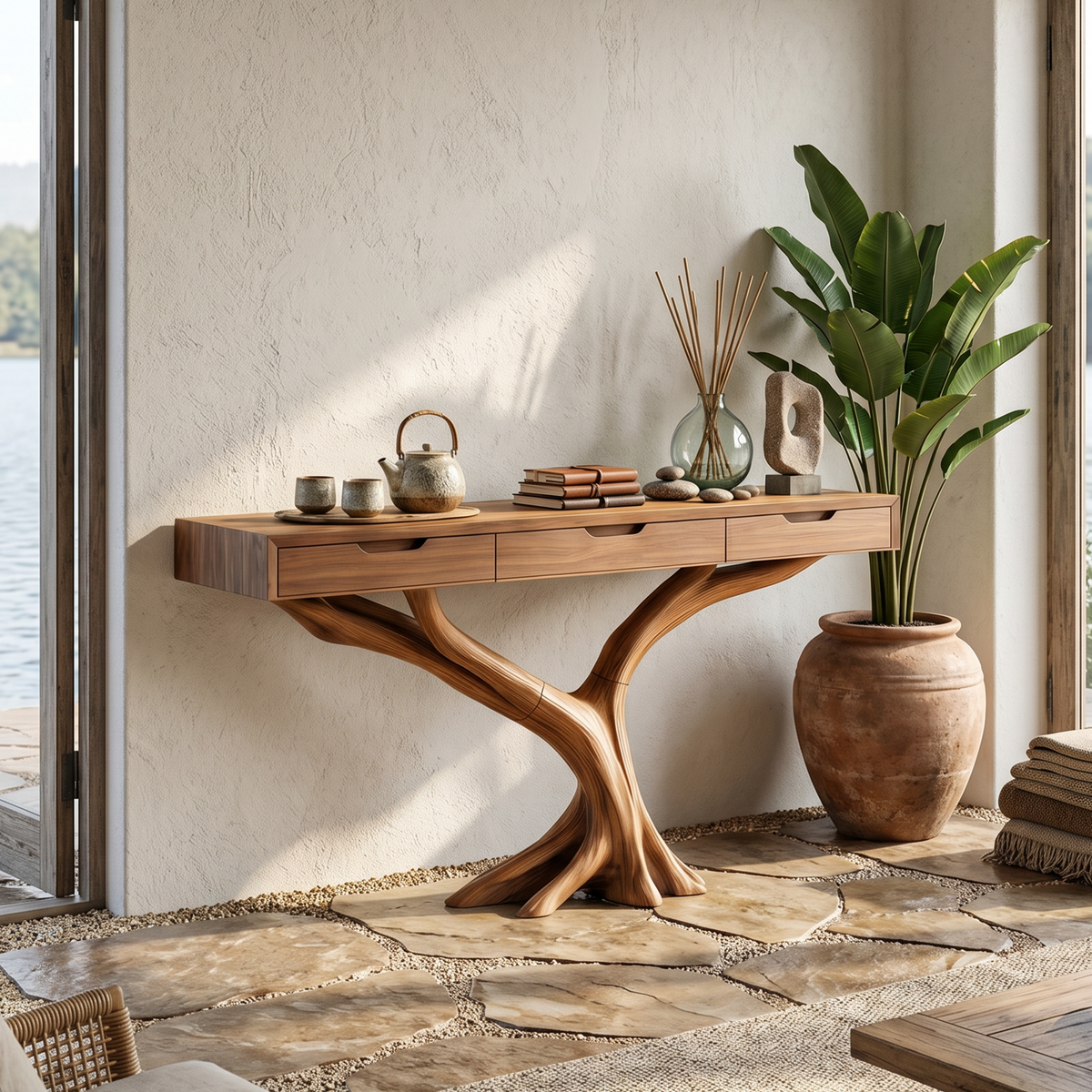 Live Edge Entryway Table with Drawer, Farmhouse Solid Wood Console