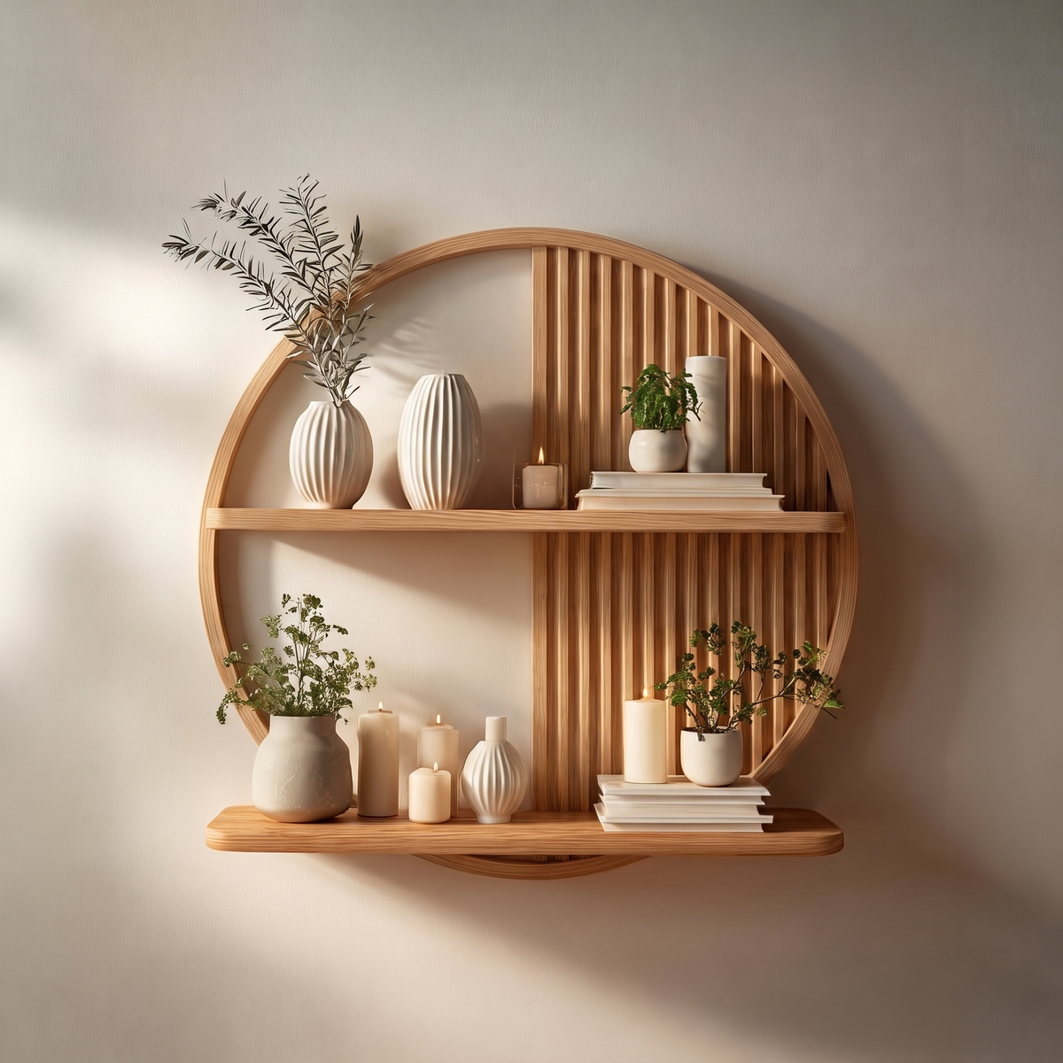Round Wall Shelf, Contemporary Circular Solid Wood Floating Display