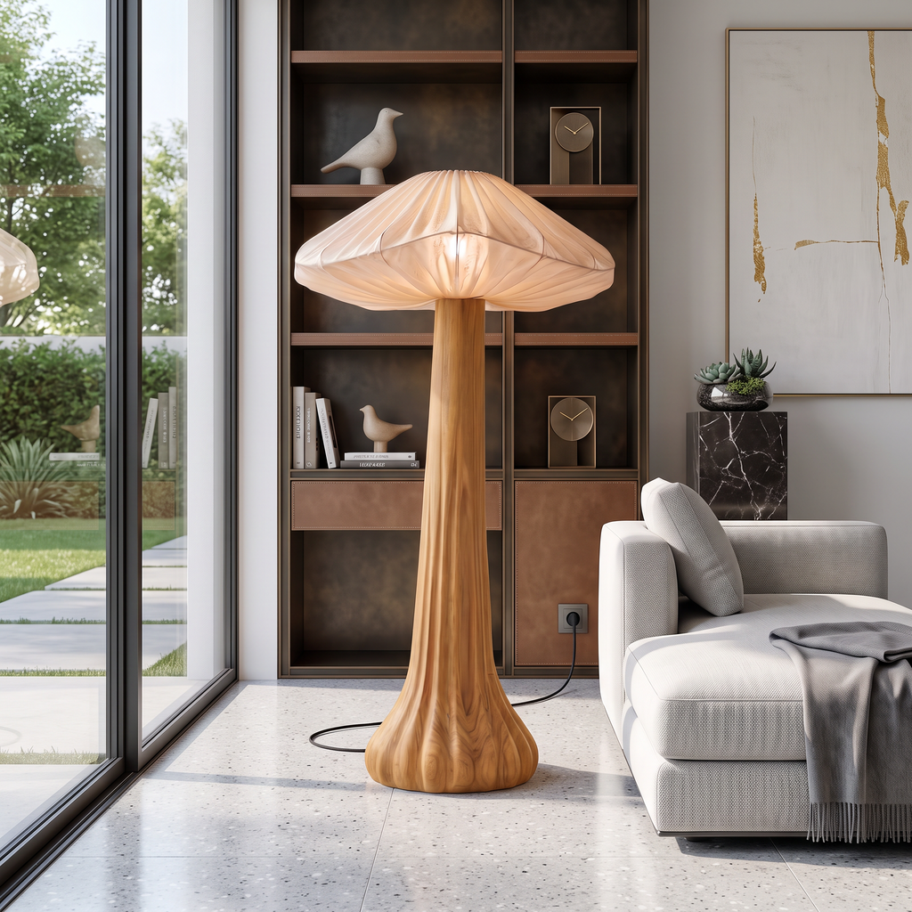 Contemporary Floor Lamp Organic Mushroom Design Reading Corner