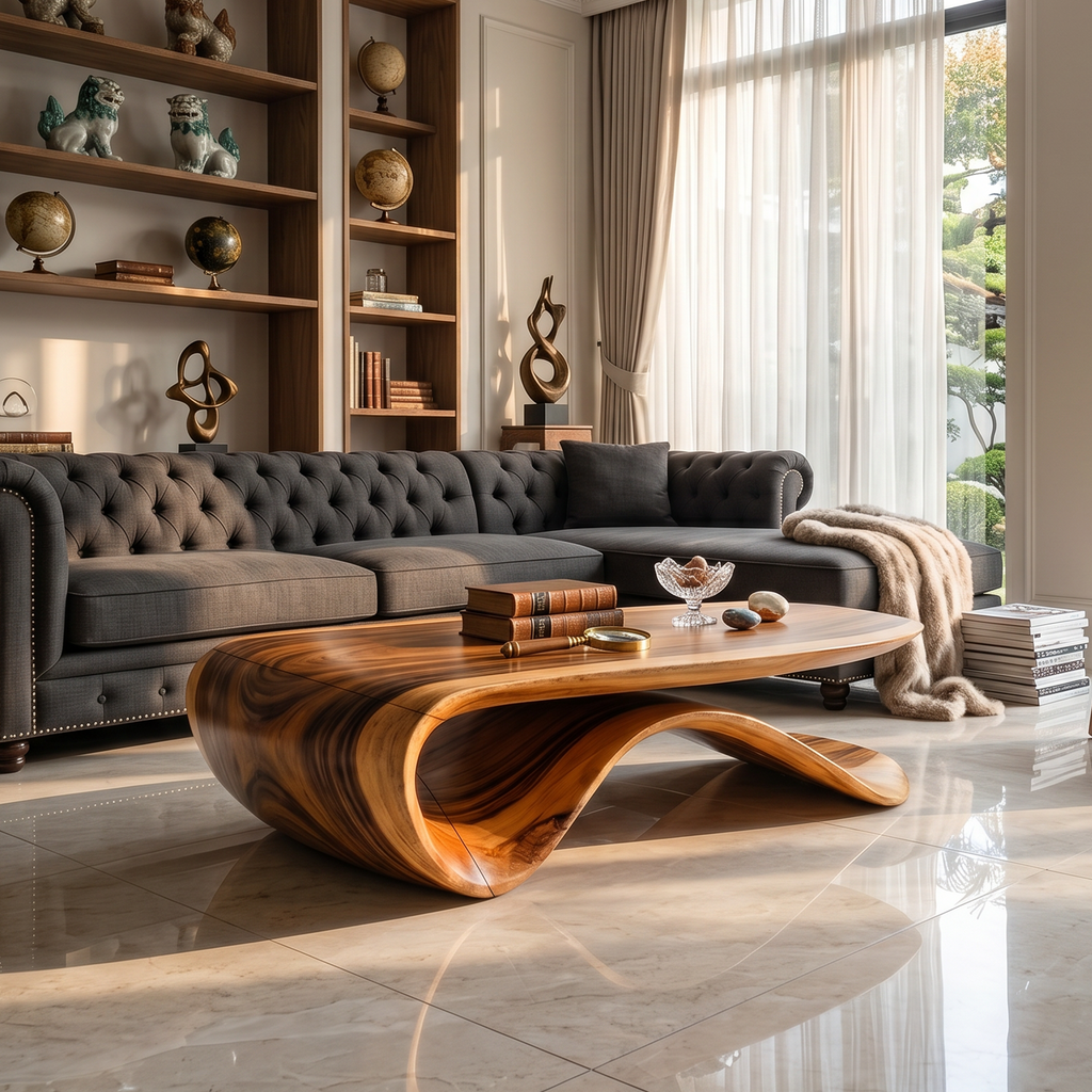 Farmhouse Coffee Table, Low Solid Wood Table for Living Room