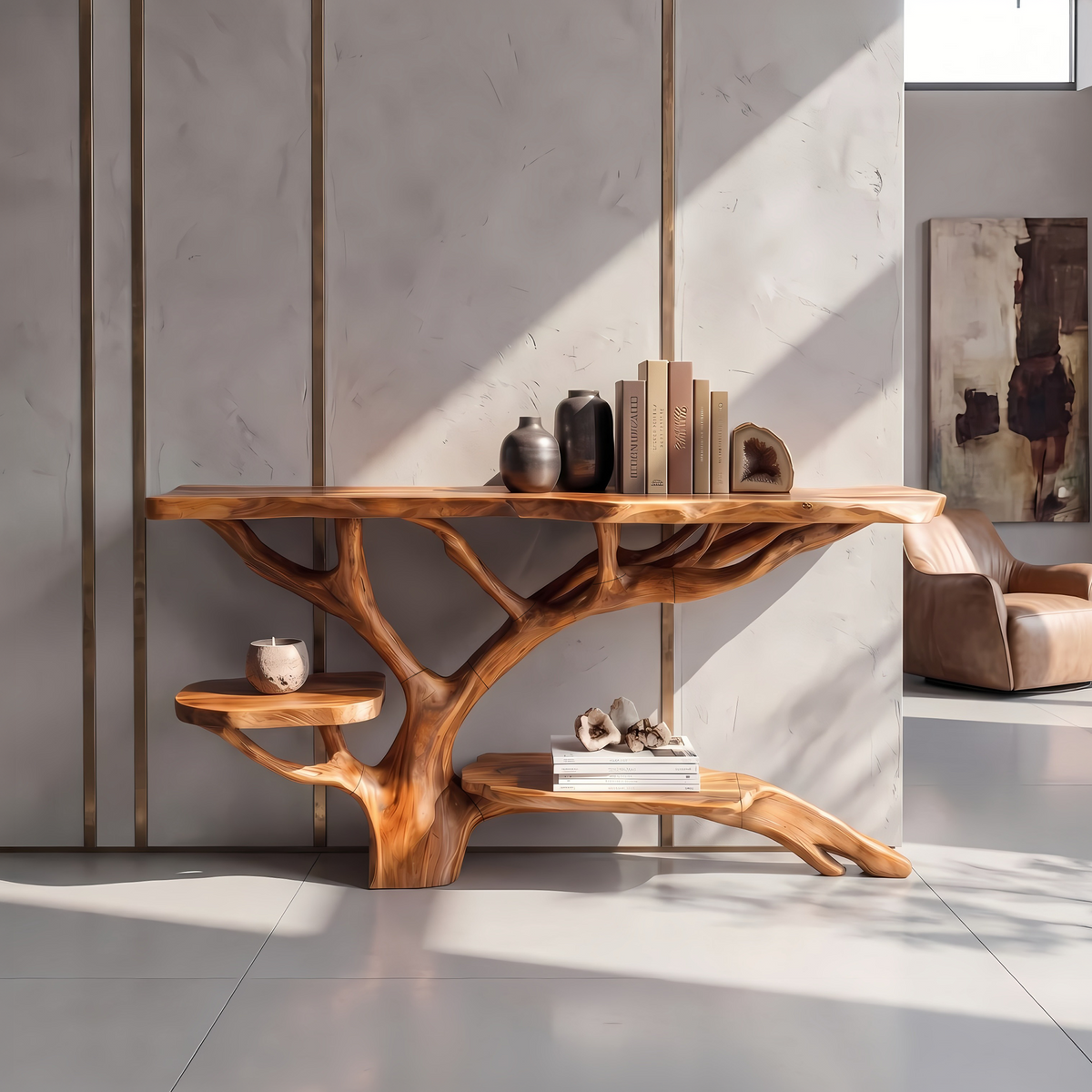 Farmhouse Console Table, Live Edge Solid Wood for Entryway