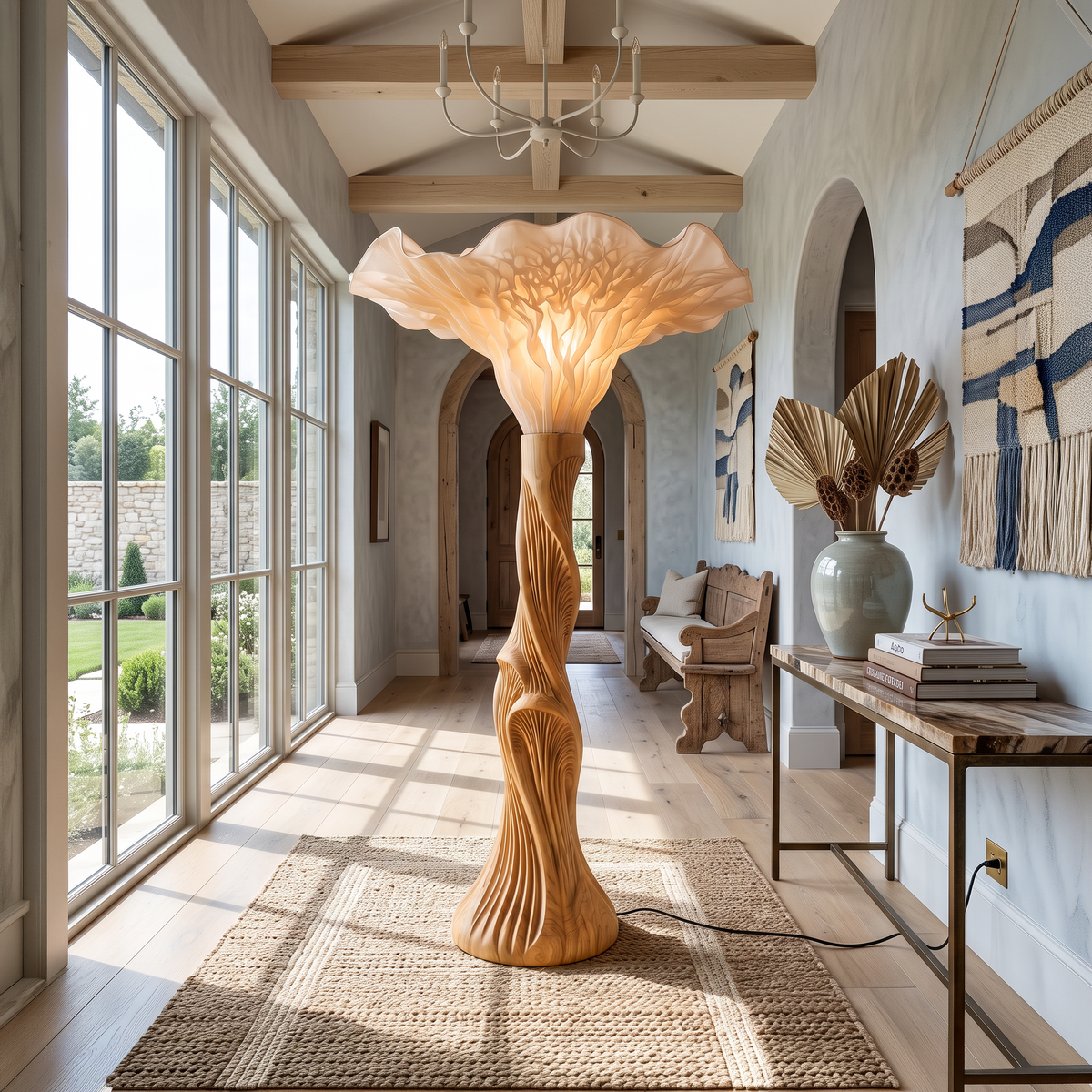 Boho Floor Lamp Blooming Mushroom Shade Reading Nook