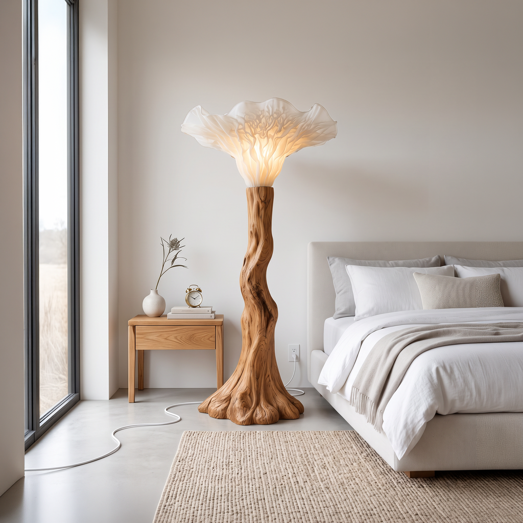 Japandi Floor Lamp Carved Mushroom Base Living Room