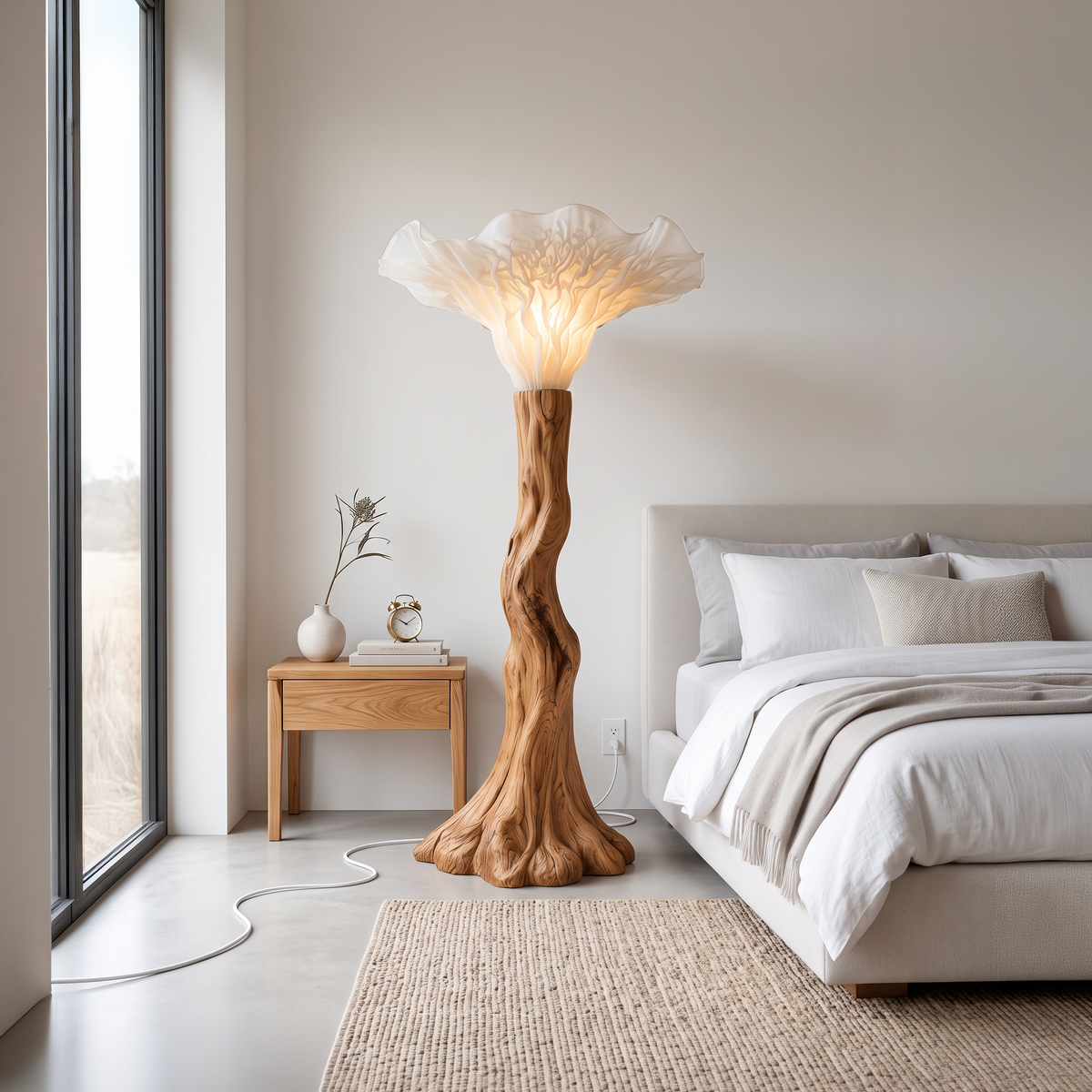 Japandi Floor Lamp Carved Mushroom Base Living Room
