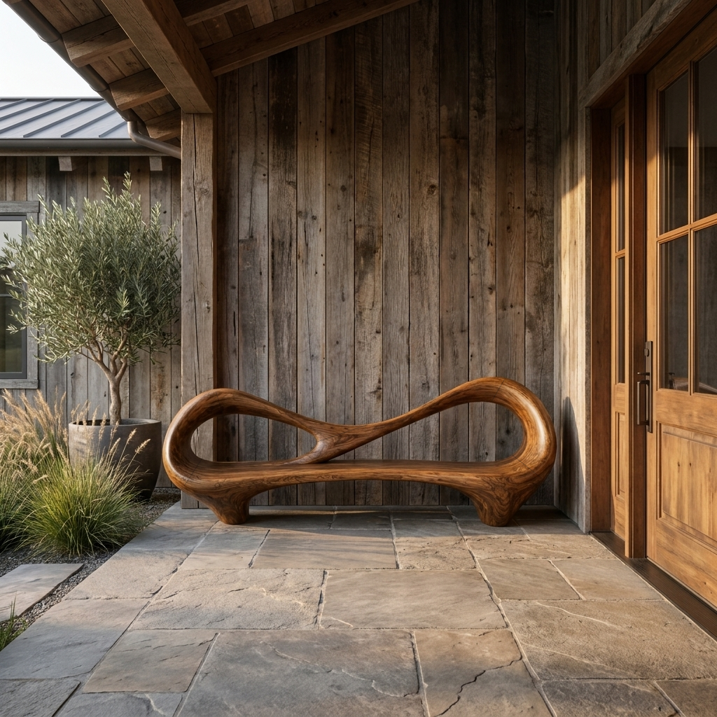Contemporary Entryway Bench With Sculptural Cutout Frame For Designer