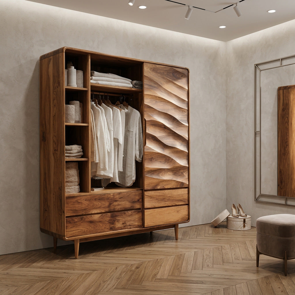 Contemporary Wardrobe With Drawers And Shelf For Bedroom