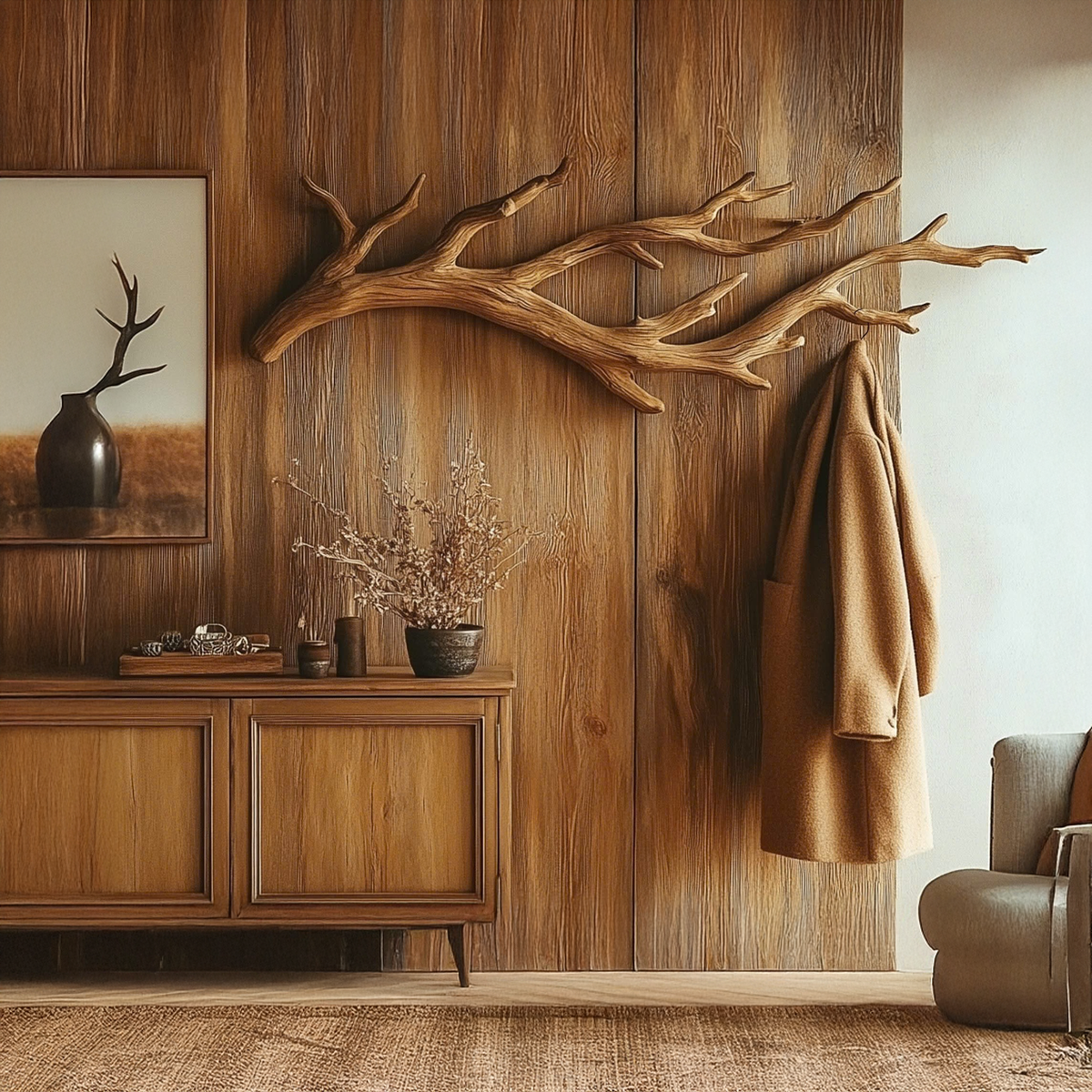 Tree Branch Coat Rack, Wall Mounted Driftwood Hooks for Entryway