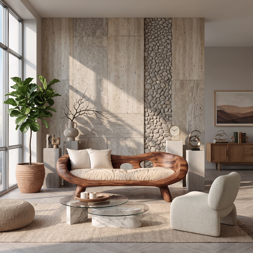 Artistic Sculptural Sofa With Curved Design For Living Room