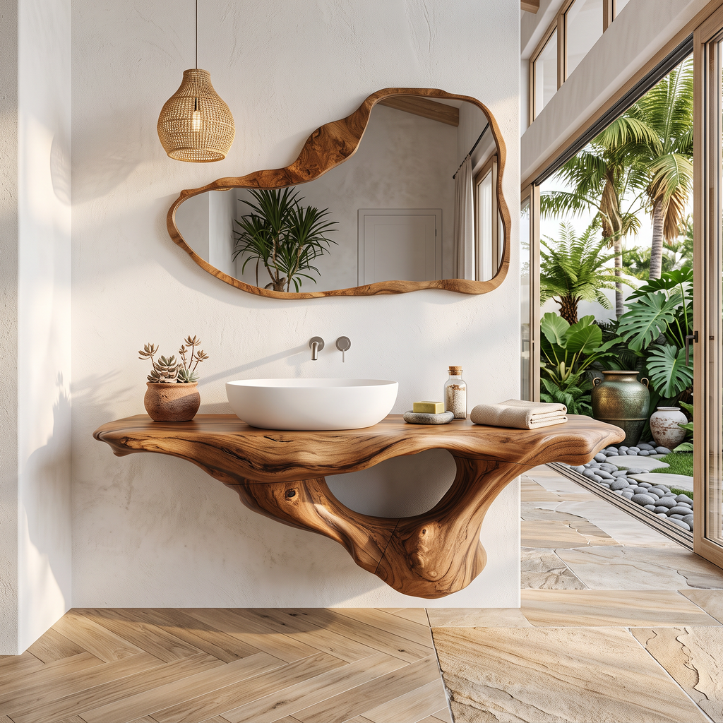 Live Edge Bathroom Vanity Shelf, Wall Mounted Wood Sink Top