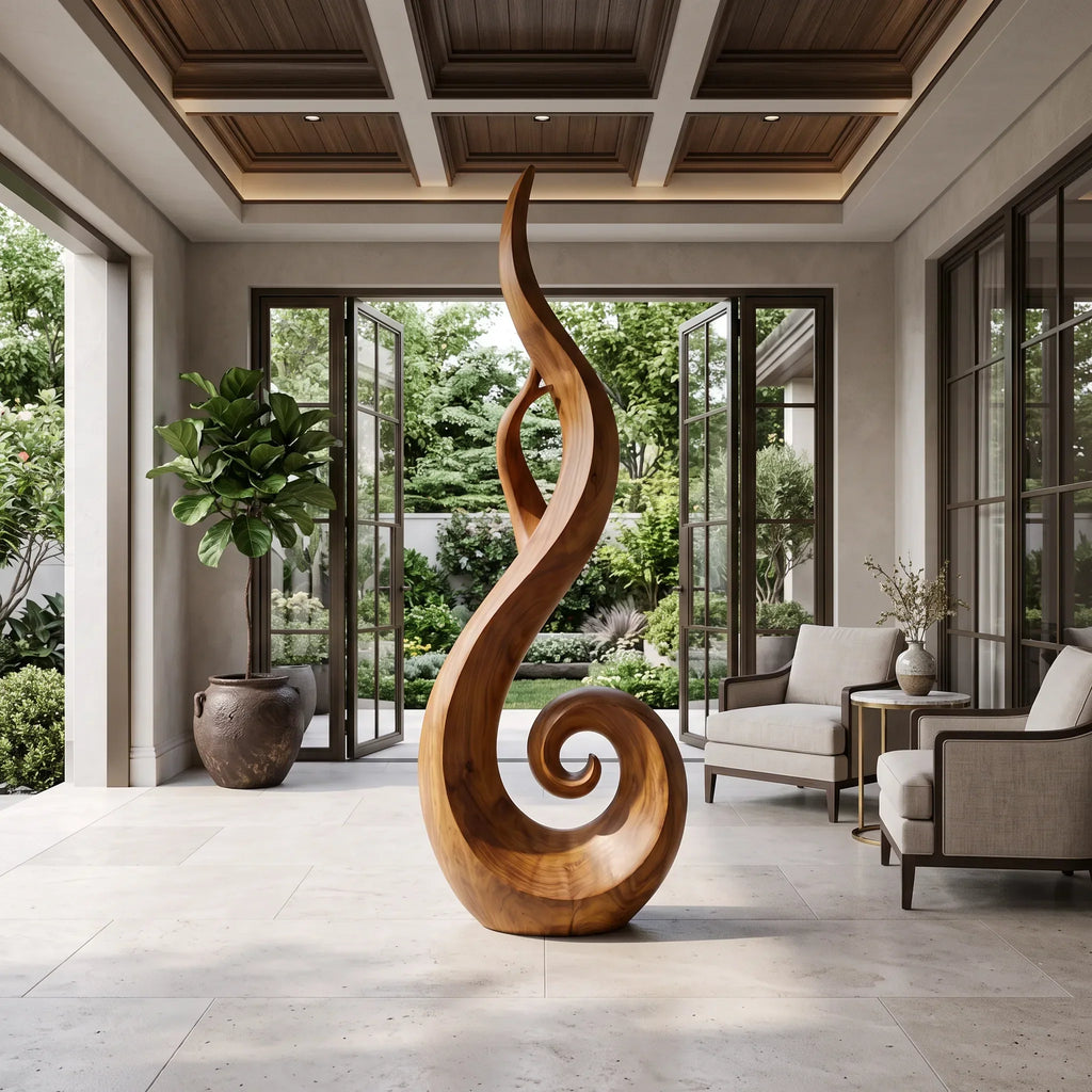 Handcrafted Spiral Wood Sculpture For Luxury Foyer Home Decor