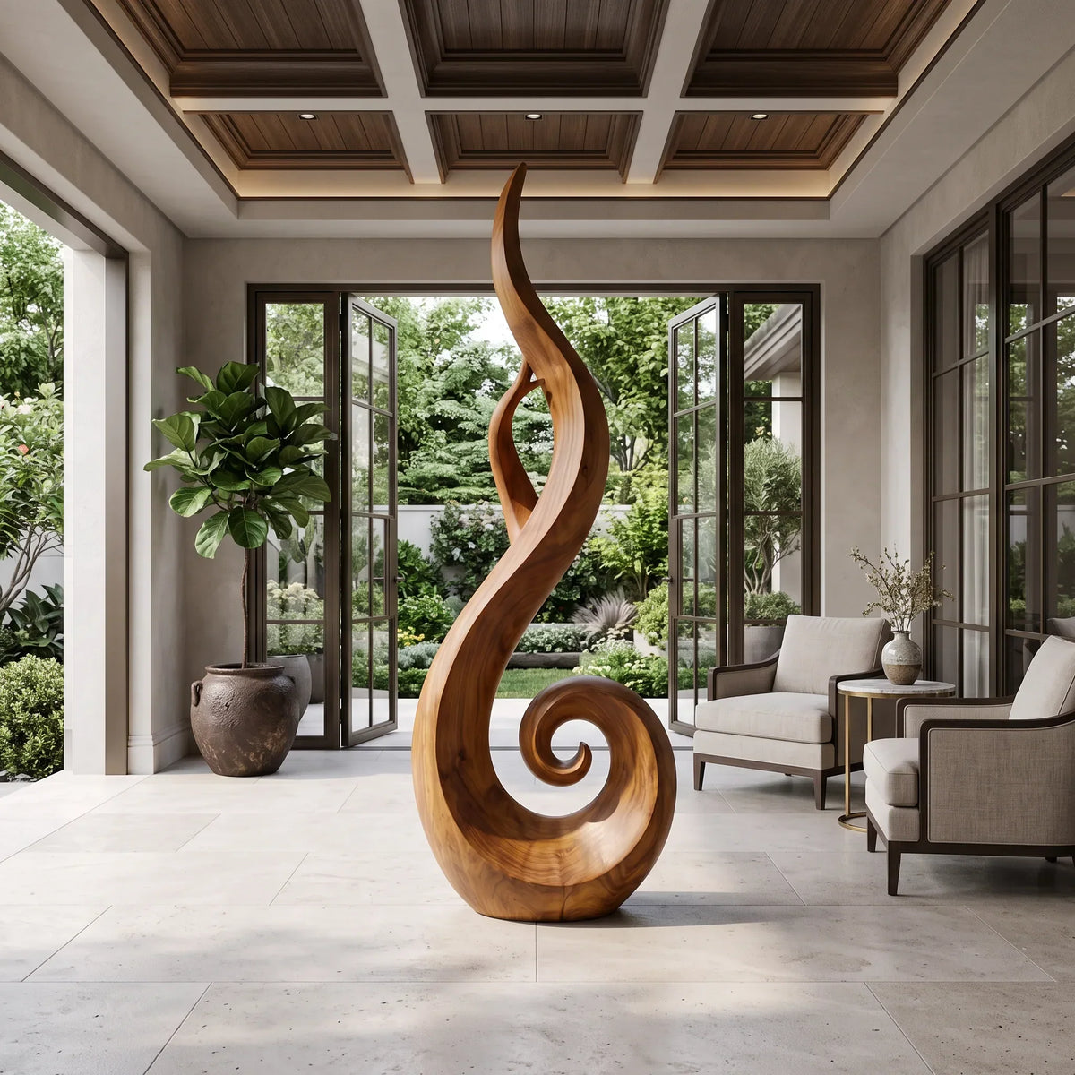 Handcrafted Spiral Wood Sculpture For Luxury Foyer Home Decor