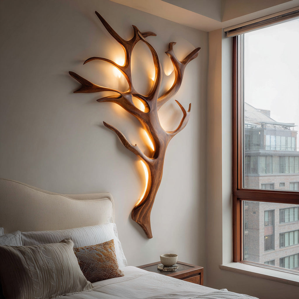 Branch Wall Lamp, Rustic Wooden Sconce Light and Wall Sculpture