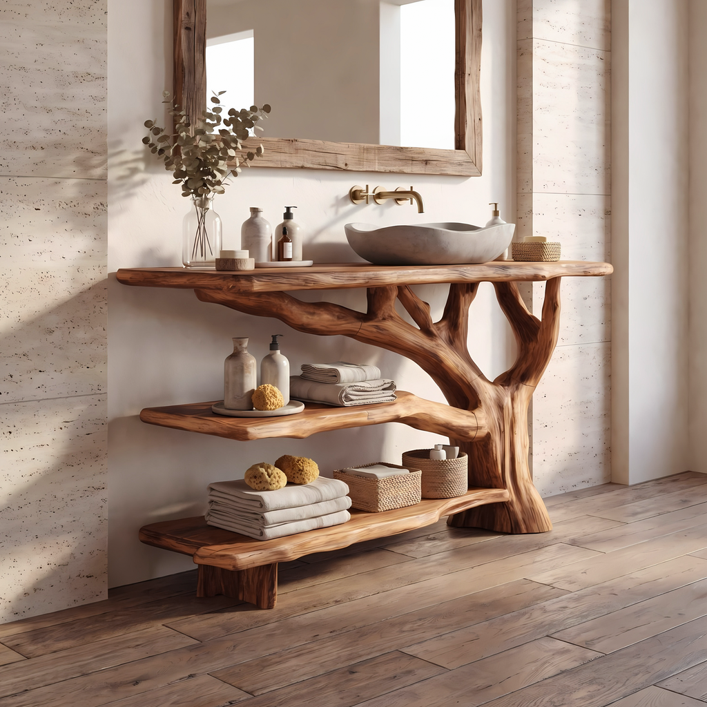 Live Edge Bathroom Vanity Console, Modern Solid Wood Sink Stand