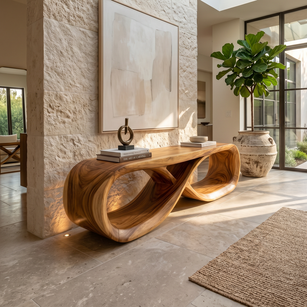 Curved Wooden Bench Contemporary Residence