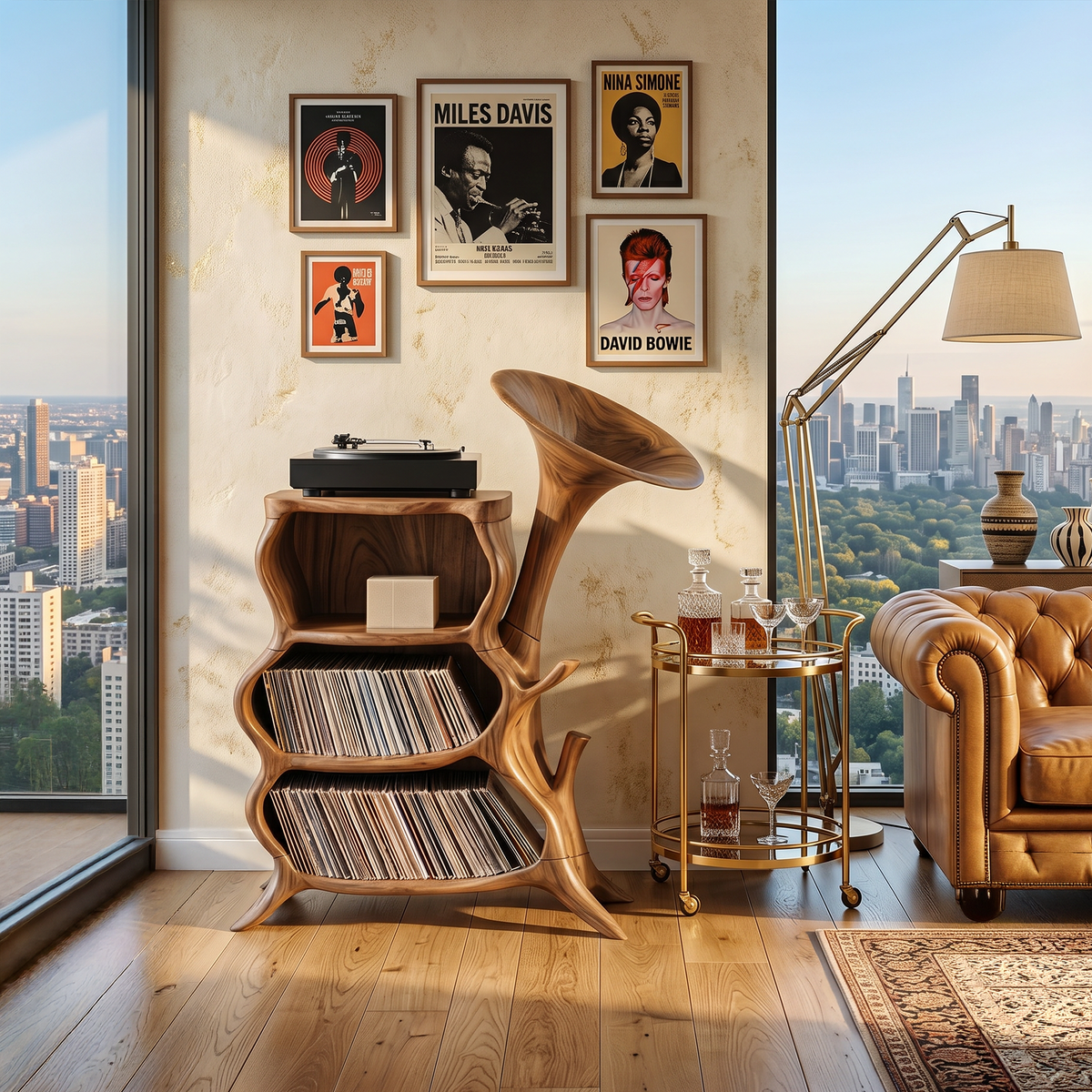 Record Player Cabinet, Tall Cube Hardwood Media Console