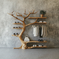 Tree Branch Coat and Shoe Rack, Rustic Wood Entryway Organizer