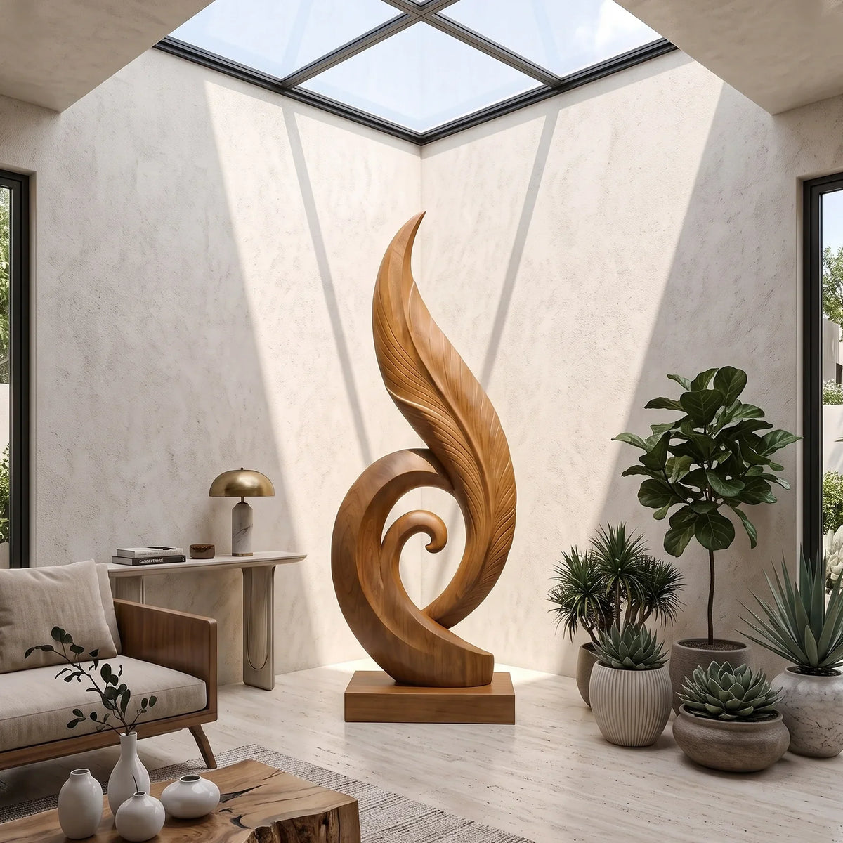 Mid Century Abstract Wood Sculpture For Luxury Living Room