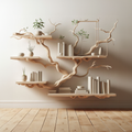 Tree Bookshelf Wall Mounted, Carved Solid Wood Branch Shelf in White